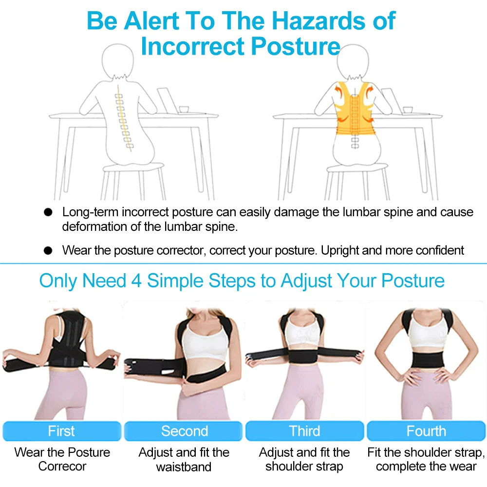 WOWHUB™ Adjustable Posture Brace for Back Pain Relief Ideal for Home or Office